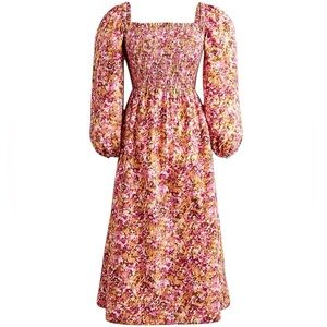Jcrew Smocked puff-sleeve dress in faded floral size Medium M BD996